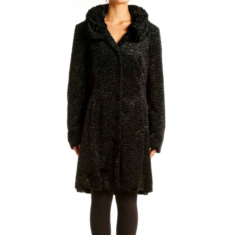 White House Black Market Faux Persian Lamb Coat Black Textured Mid Length Large